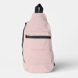 Eenvoudige kwarts roze naam op zacht roze sling bag