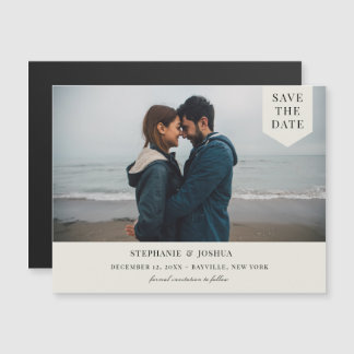 Eenvoudige Label foto Sla de datumcrème op Magnetische Uitnodiging