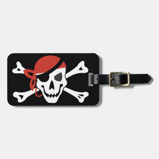 Eenvoudige lachende piratenschedel met uw aangepas bagagelabel (Voorkant horizontaal)