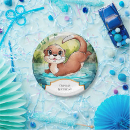 Eenvoudige Lake Otter Verjaardag Papieren Bordje