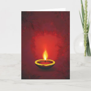 Eenvoudige lamp Deep Red Diwali Feestdagen Kaart
