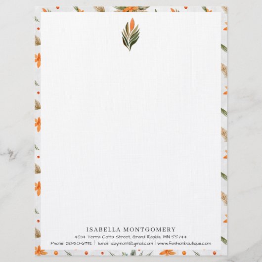 Eenvoudige Landelijke Bloemgroen | Monogram Briefhoofd (Voorkant)