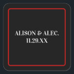 Eenvoudige Las Vegas Zwarte Witte Rode Evenement Vierkante Sticker<br><div class="desc">Eenvoudige zwarte, rode en witte aangepaste sticker die gebruikt kan worden met elke uitnodigingsuitnodiging! Het lettertype en de kleuren van ons ontwerp passen bij de "We gaan trouwen." Las Vegas trouwuitnodiging. Pas aan met uw namen en kleuren door op de "Bewerk ontwerp" knop rechts van de afbeelding te klikken. Deze...</div>