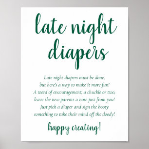 Eenvoudige late nacht luiers   Neon groen Baby sho Poster