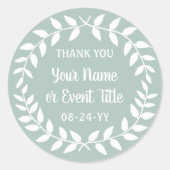 Eenvoudige Laurel krans Dusty Sage Groen Dank u Ronde Sticker (Voorkant)