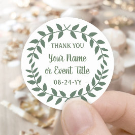 Eenvoudige Laurel Wreath Botanical Greenery Bedank Ronde Sticker