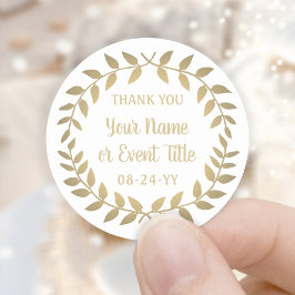 Eenvoudige Laurel Wreath Wit en Goud Dank u Ronde Sticker