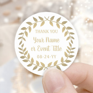 Eenvoudige Laurel Wreath Wit en Goud Dank u Ronde Sticker