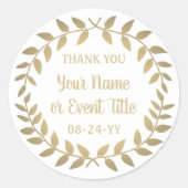 Eenvoudige Laurel Wreath Wit en Goud Dank u Ronde Sticker (Voorkant)