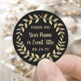 Eenvoudige Laurel Wreath Zwart en Goud Dank u Ronde Sticker