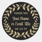Eenvoudige Laurel Wreath Zwart en Goud Dank u Ronde Sticker (Voorkant)