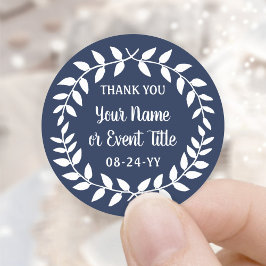 Eenvoudige Lauwerkrans Navy Blauwe en Witte Dank J Ronde Sticker
