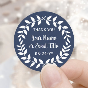 Eenvoudige Lauwerkrans Navy Blauwe en Witte Dank J Ronde Sticker