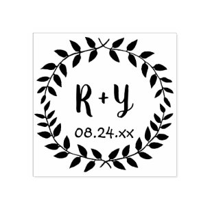 Eenvoudige Lauwerkrans Rustieke Trouw Monogram Dat Rubberstempel