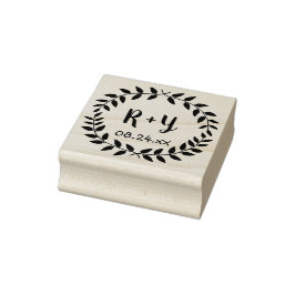 Eenvoudige Lauwerkrans Rustieke Trouw Monogram Dat Rubberstempel