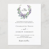 Eenvoudige lavendel bloemen QR RSVP budget bruilof (Voorkant)
