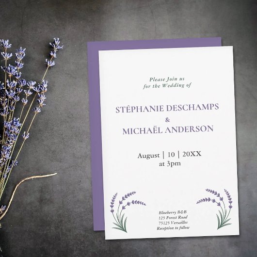 Eenvoudige Lavendel Bruiloft Kaart