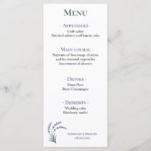 Eenvoudige Lavendel Bruiloftsreceptie Menu (Voorkant)