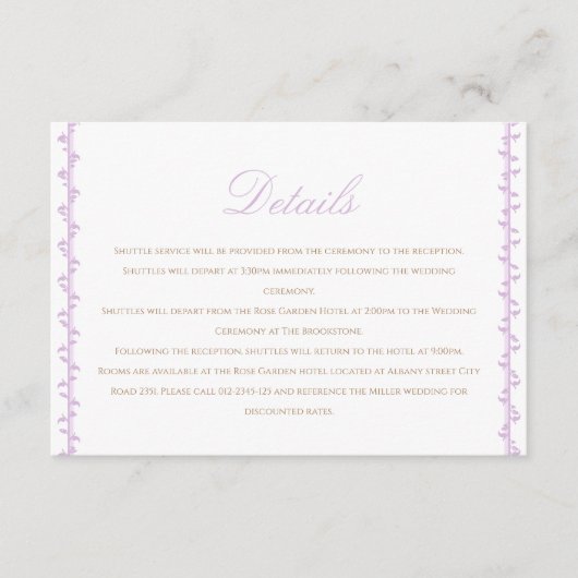 Eenvoudige Lavendel Crest Wedding Details Informatiekaartje (Voorkant)