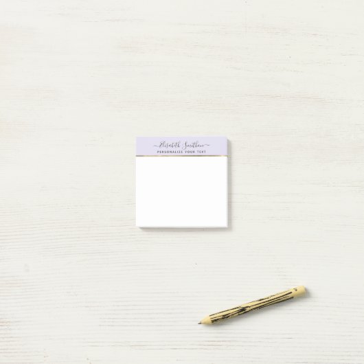 Eenvoudige lavendel en minimale Gold Personal Stat Post-it® Notes (Op bureau)