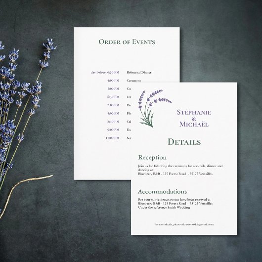 Eenvoudige Lavendel Huwelijksdetails Bijlagekaart Informatiekaartje