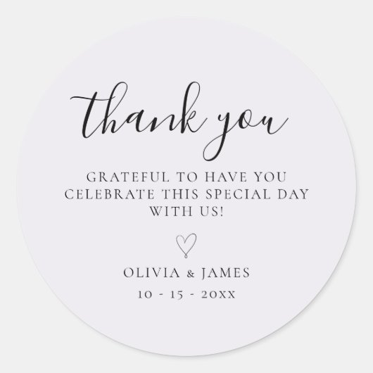 Eenvoudige lavendel minimalistische bruiloft Dank Ronde Sticker (Voorkant)