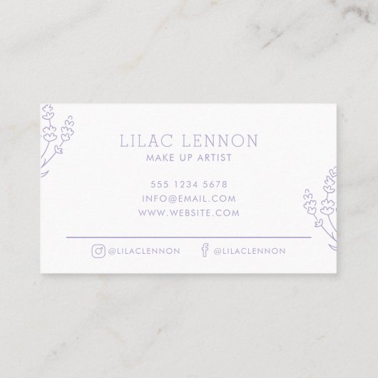 Eenvoudige Lavendel Monogram Make-up Artiest Visitekaartje (Achterkant)