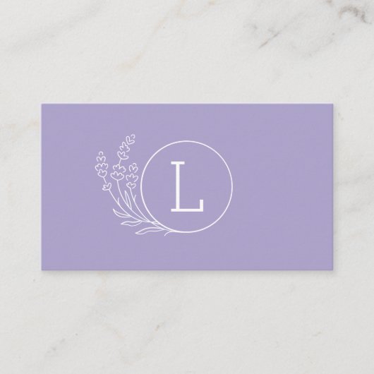 Eenvoudige Lavendel Monogram Make-up Artiest Visitekaartje (Voorkant)