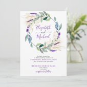 Eenvoudige lavendel paarse bloemenkrans foto bruil kaart (Staand voorkant)