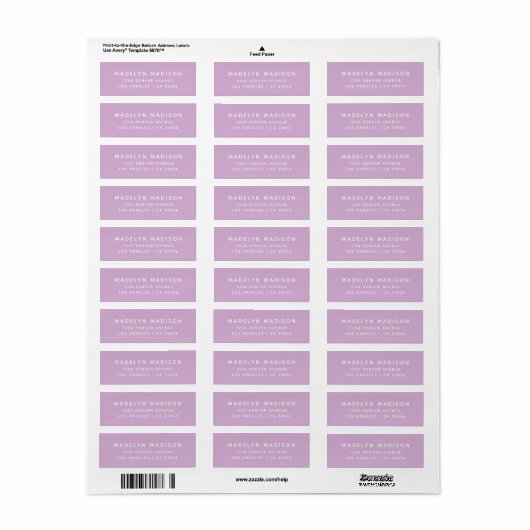 Eenvoudige lavendel Paarse elegante retour adres Etiket (Full Sheet)