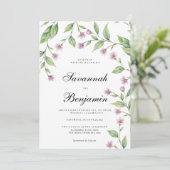 Eenvoudige lavendel roze groene bloemenbruiloft kaart (Staand voorkant)