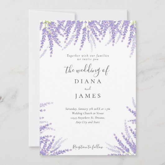 Eenvoudige Lavendel violet bloemenbruiloft Kaart (Voorkant)