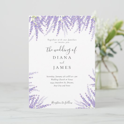 Eenvoudige Lavendel violet bloemenbruiloft Kaart (Staand voorkant)