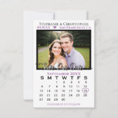 Eenvoudige lavendel & witte kalender & foto bruilo save the date (Voorkant)