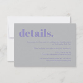 Eenvoudige Lavendel Zilveren Bruiloft details RSVP Kaartje