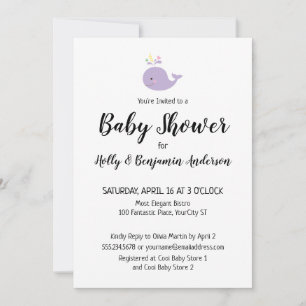 Eenvoudige lavendelwalvis voor babyshower van kopp kaart