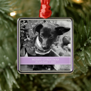 Eenvoudige lavender en witte, aangepaste kerstfoto metalen ornament