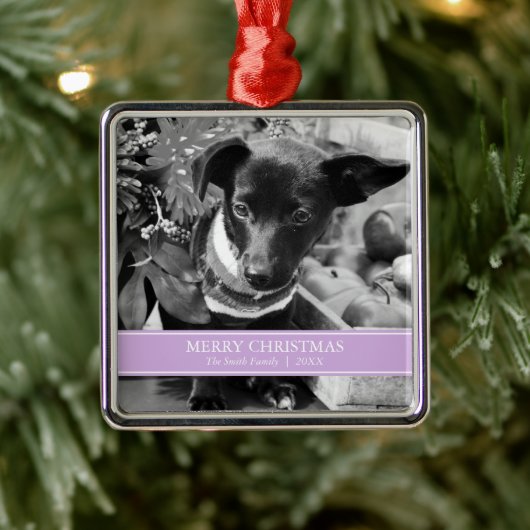 Eenvoudige lavender en witte, aangepaste kerstfoto metalen ornament (Boom)