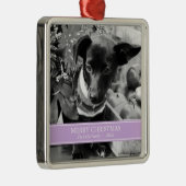 Eenvoudige lavender en witte, aangepaste kerstfoto metalen ornament (Rechts)