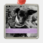 Eenvoudige lavender en witte, aangepaste kerstfoto metalen ornament (Voorkant)