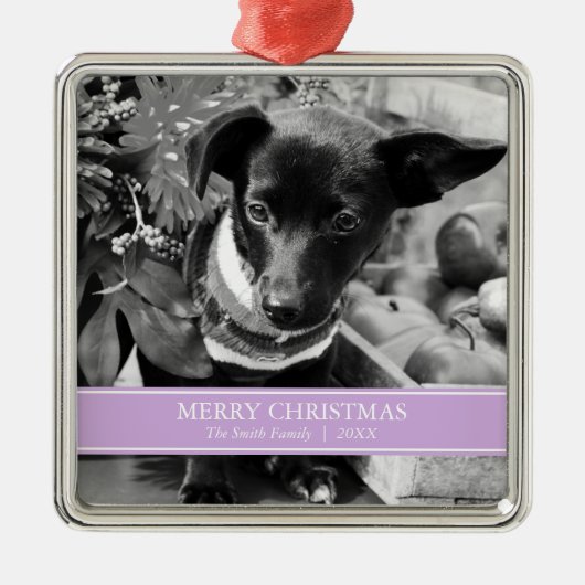 Eenvoudige lavender en witte, aangepaste kerstfoto metalen ornament (Voorkant)
