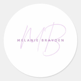 Eenvoudige Lavender Minimalist 2 Monogram Naam Ronde Sticker