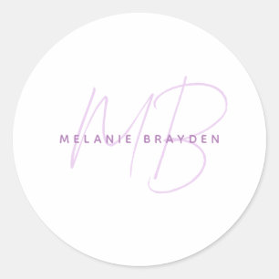 Eenvoudige Lavender Minimalist 2 Monogram Naam Ronde Sticker