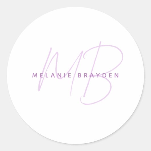Eenvoudige Lavender Minimalist 2 Monogram Naam Ronde Sticker (Voorkant)