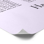 Eenvoudige lavender Wedding Reception Sezing Chart Poster (Hoek)