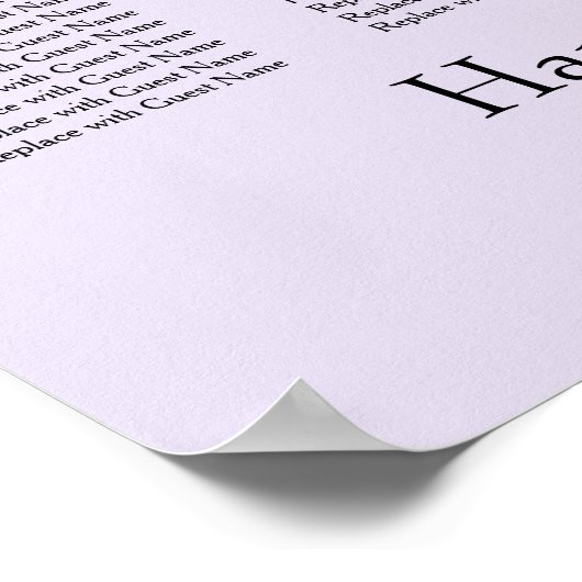 Eenvoudige lavender Wedding Reception Sezing Chart Poster (Hoek)