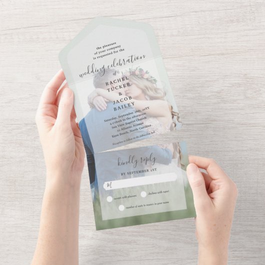 Eenvoudige legance Full-Photo Gold Foil Wedding All In One Uitnodiging (Afscheurbaar)