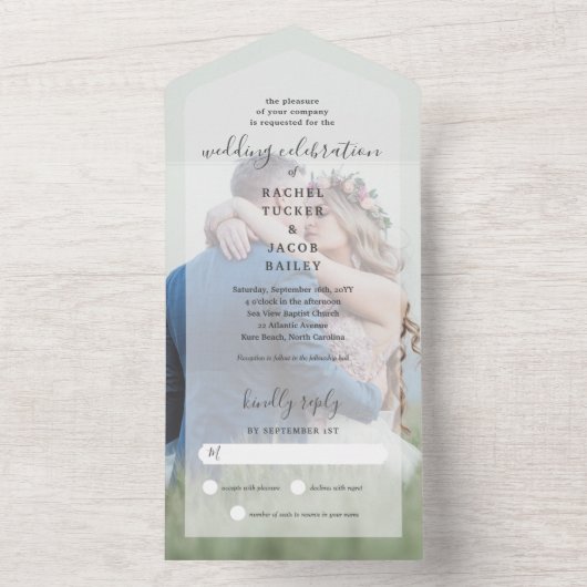 Eenvoudige legance Full-Photo Gold Foil Wedding All In One Uitnodiging (Binnen)