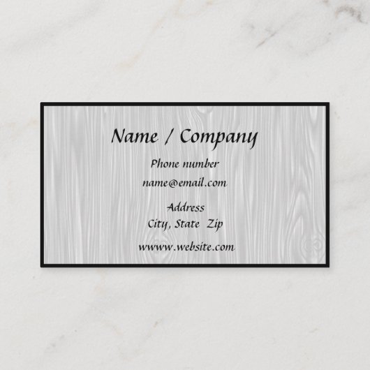 Eenvoudige legance: witte wood zwart visitekaartje (Achterkant)