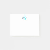 Eenvoudige legant monogram naam Aqua Blue Post-it® Notes (Voorkant)